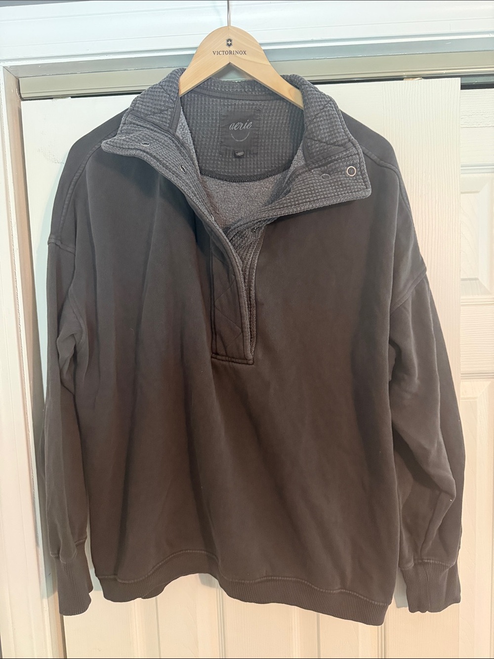 aerie Brown Quarter-Zip Pullover with Heathered Gray Collar